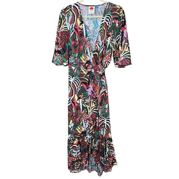 Farm Rio for Anthropologie Fiesta Wrap Maxi Dress Petite Medium - Picture 9 of 11